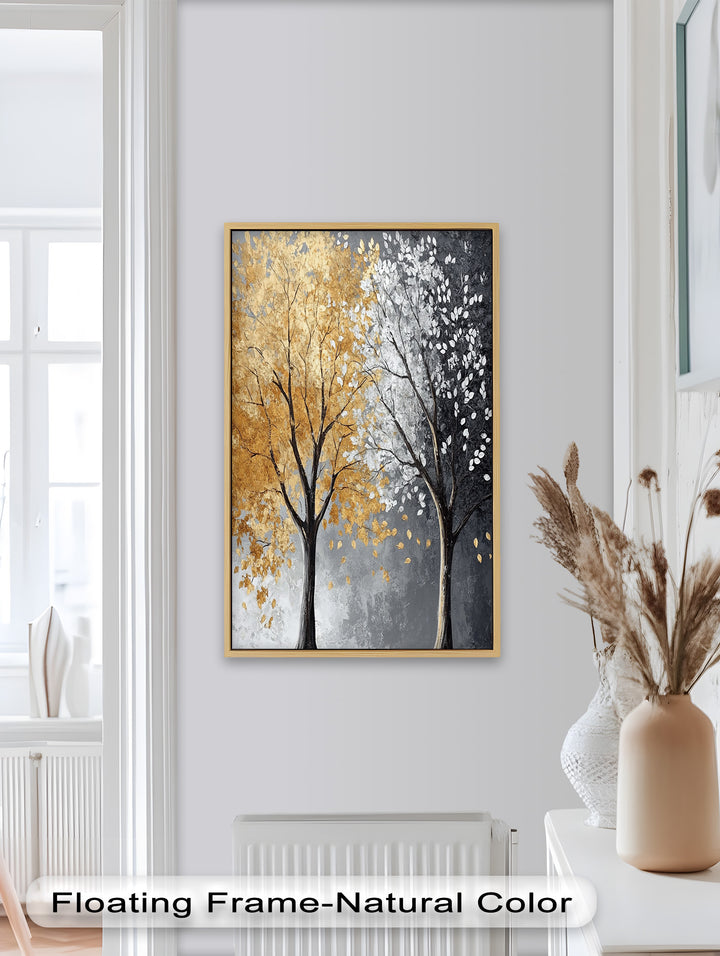 Flüstern von Herbst und Winter – Ölgemälde mit zwei Baumblumen