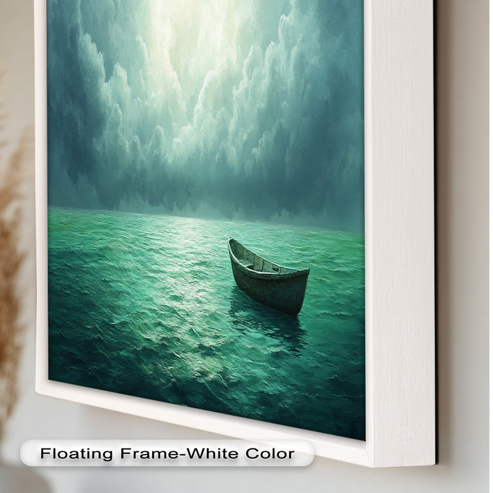Solitude Adrift – Serene Empty Rowboat Oil Painting