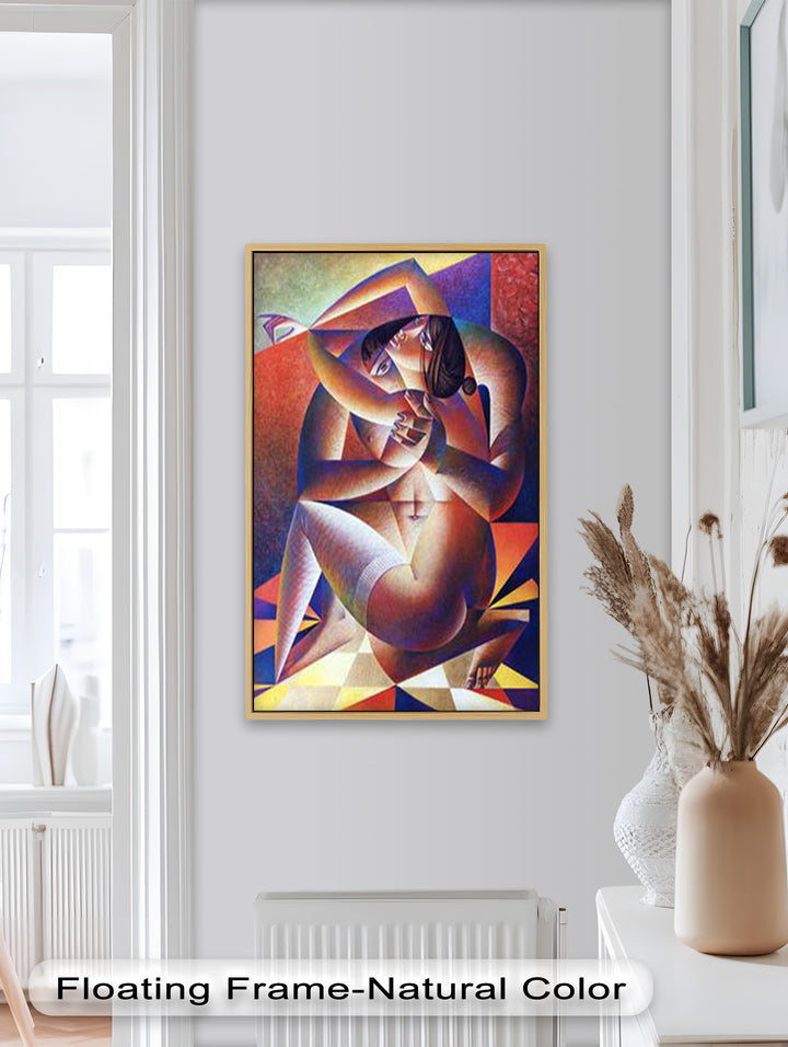 Entwined Forms – Abstract Lovers in Geometric Harmony Picasso Oil Painting