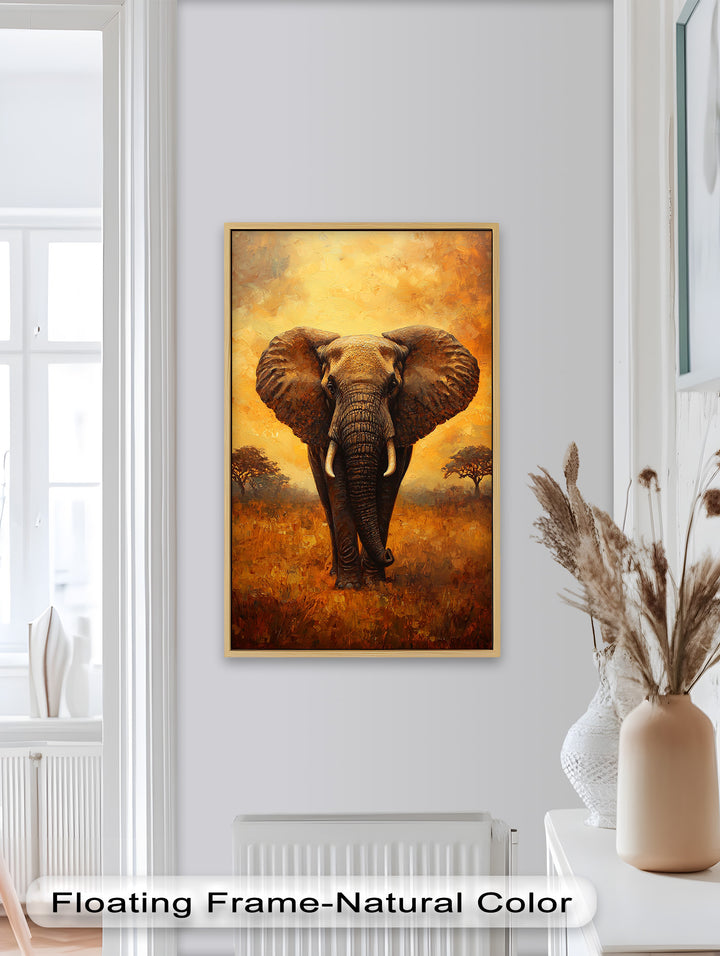 Majestic Elephant at Sunset – Wildlife Oil Painting