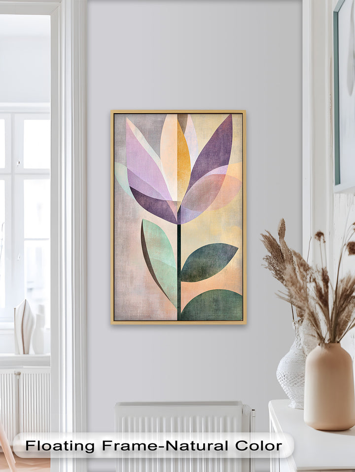 Purple Bloom – Minimalistisches geometrisches Blumenölgemälde