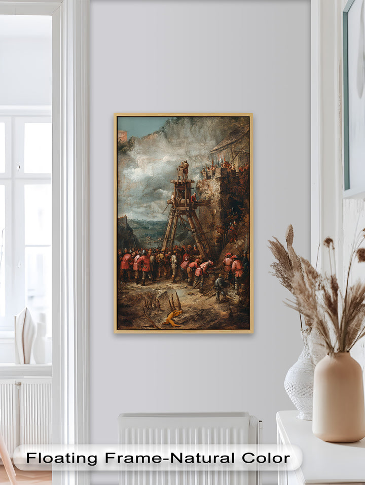 Mittelalterliche Bauszene - Historisches Ölgemälde