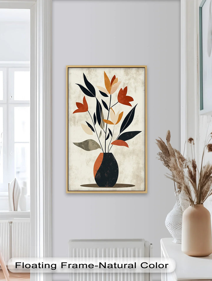 Earthy Boho Floral – Modern Abstract Vase Oil Painting - MyPhotoStation