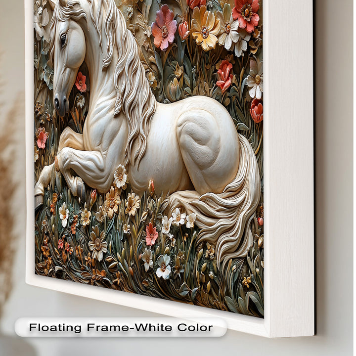 Rock Texture Flower Horse – Elegant Equine Oil Painting
