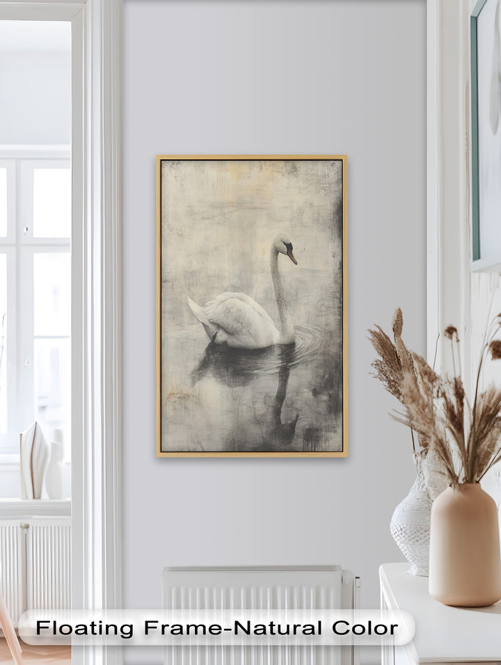 Silent Grace – Monochrome Swan on Still Water Oil Painting