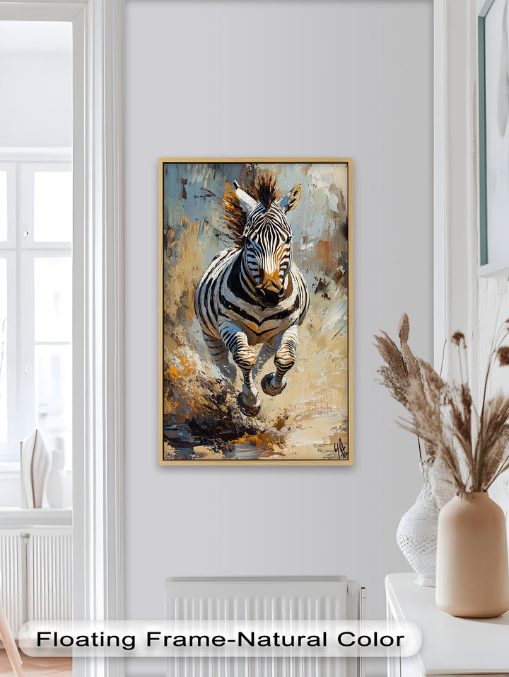 Charging Zebra in Dust Storm – Wildlife Animal Oil Painting
