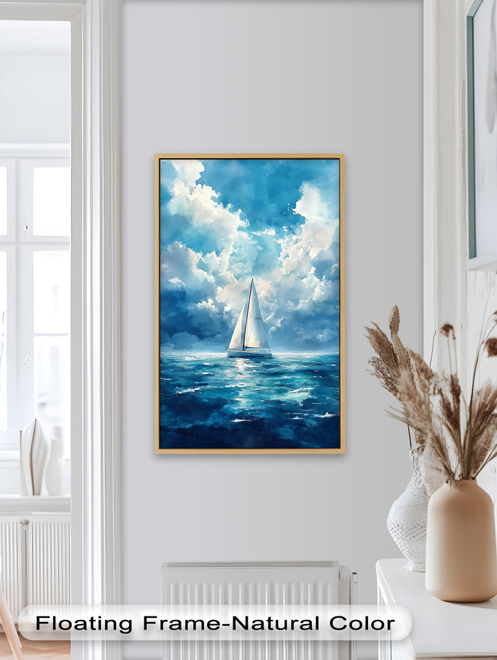 Blue Sky – White Sailboat Oil Painting