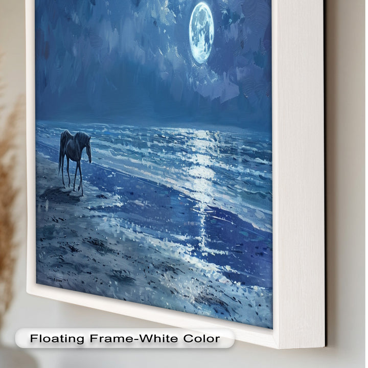 Moonlight & Horse – Serene Nighttime Oil Painting