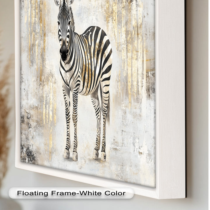 Golden Streak Zebra with Neutral Backdrop - Animal Oil Painting