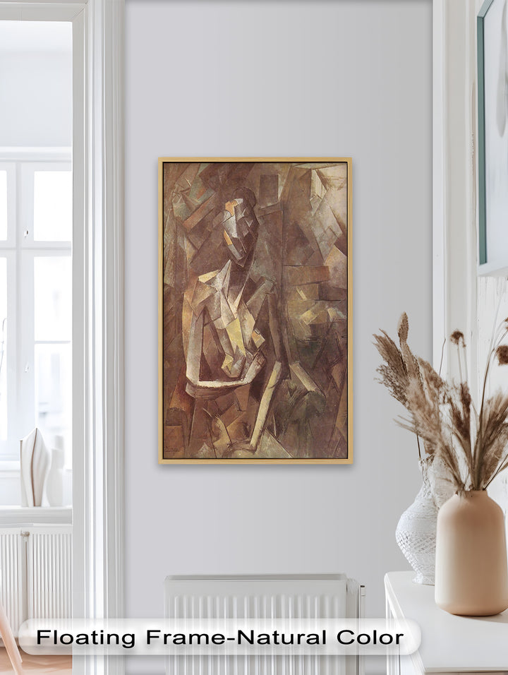 Sepia Kubistische Figur Wandkunst – Abstraktes Ölgemälde