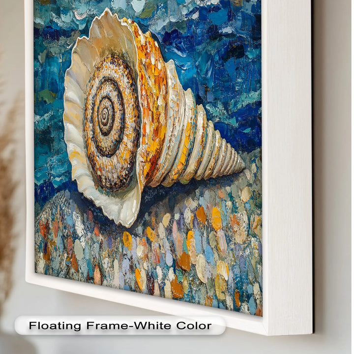 Whispers of the Sea – Spiral Shell on Coastal Shoreline Oil Painting - MyPhotoStation