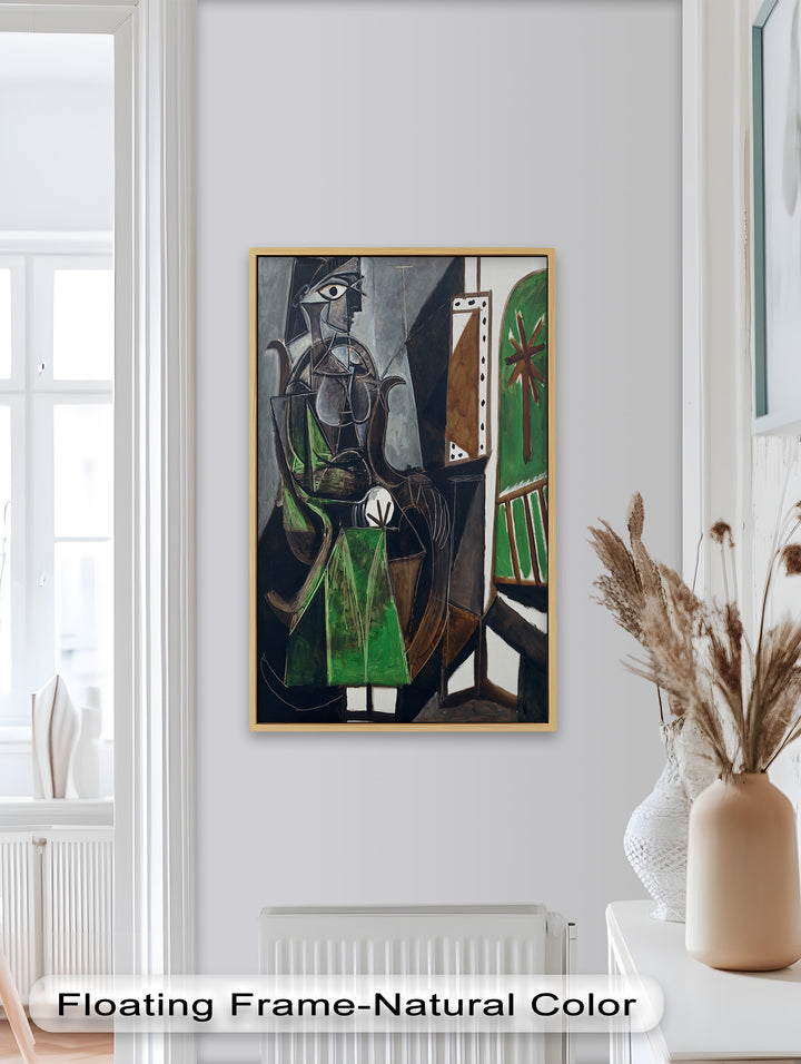 Figure by the Window – Abstract Green Interior Picasso Oil Painting