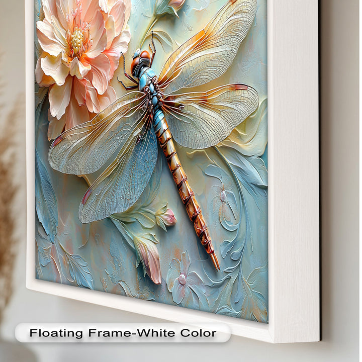 Floral Dragonfly Modern Art – Botanical Oil Painting
