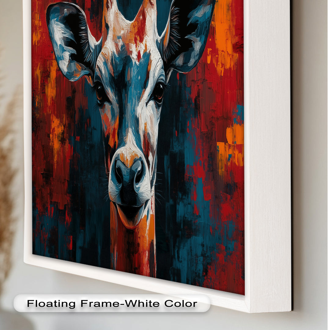 Giraffe Portrait in Abstract Flames – Animal Oil Painting