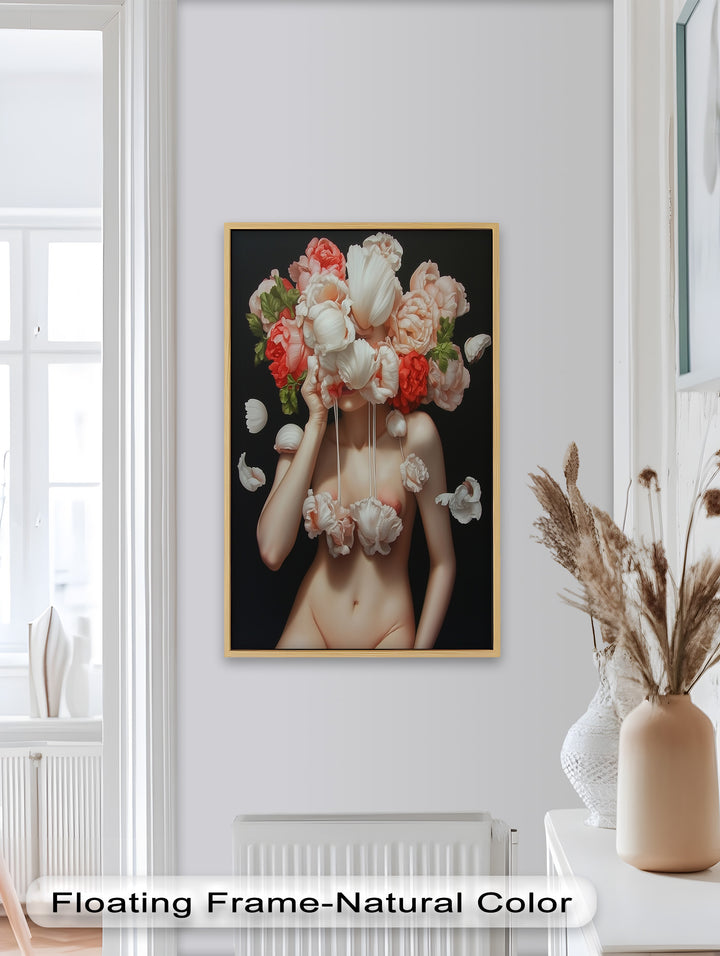 Bloomveil – Surreal Nude with Cascading Petals Oil Painting