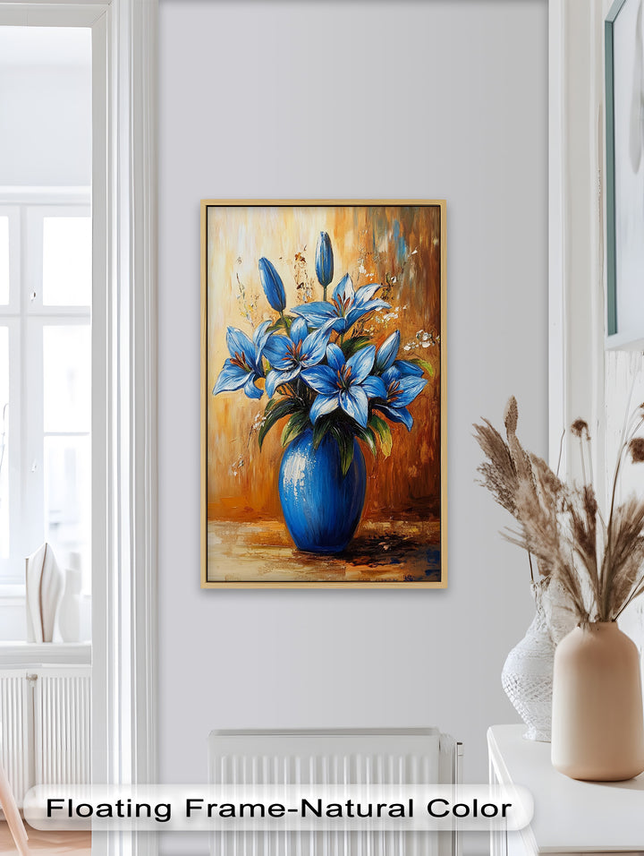 Azure Blossoms in a Blue Vase – Flower Oil Painting