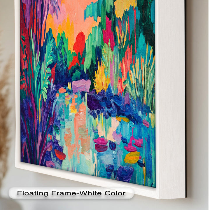 Sunset Reflections Oil Painting – Fauvist Lakeside Dreamscape