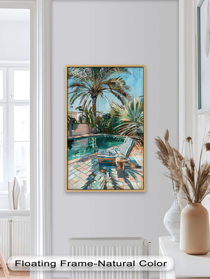 Poolside Palm Tree Escape – Tropical Oil Painting