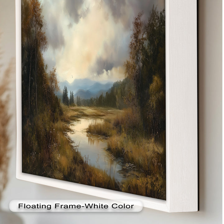 Herbstliche Flussszene Wandkunst – Landschaftsölgemälde