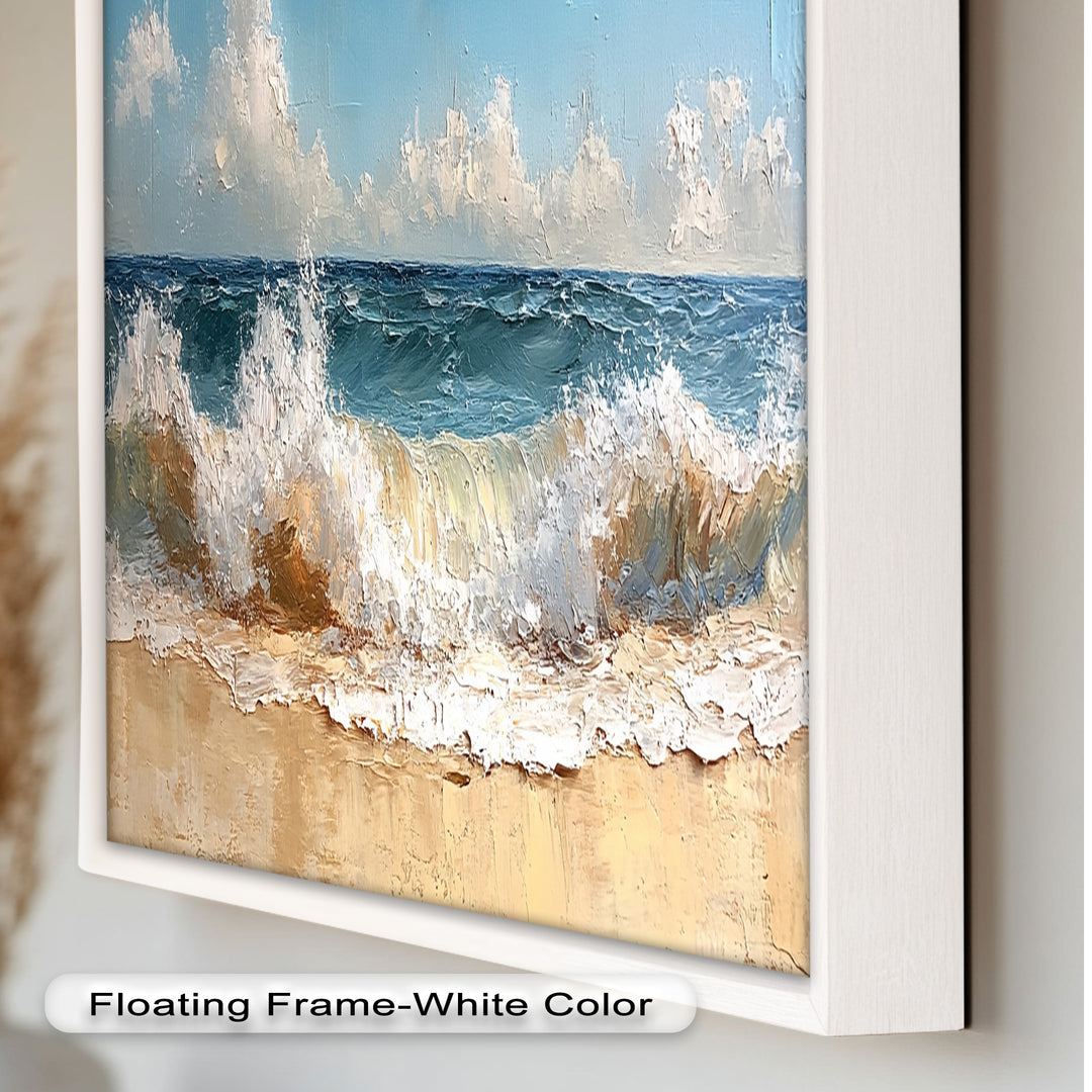 Coastal Beach Wall Art - Crashing Waves Seascape Oil Painting