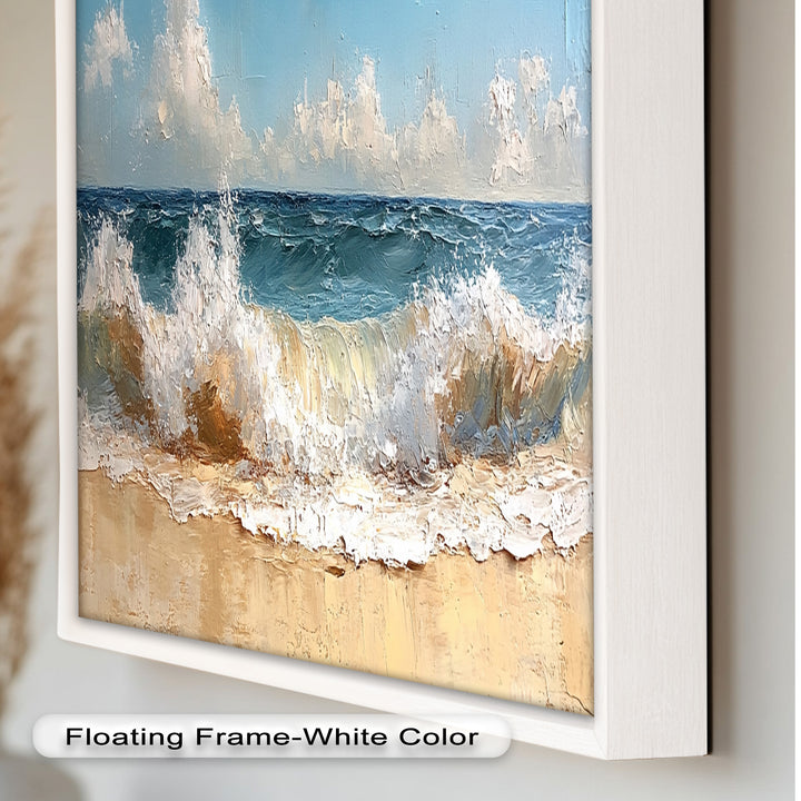 Coastal Beach Wall Art - Crashing Waves Seascape Oil Painting