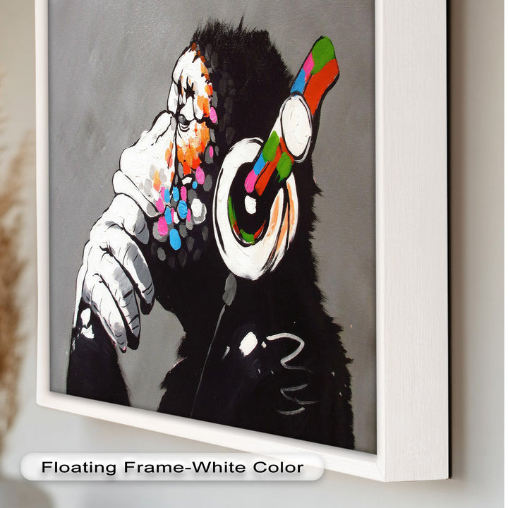 Contemplative Chimp with Headphones - Banksy Oil Painting