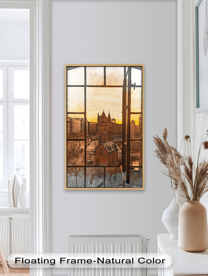Sonnenuntergang über der Altstadt - Historisches Ölgemälde