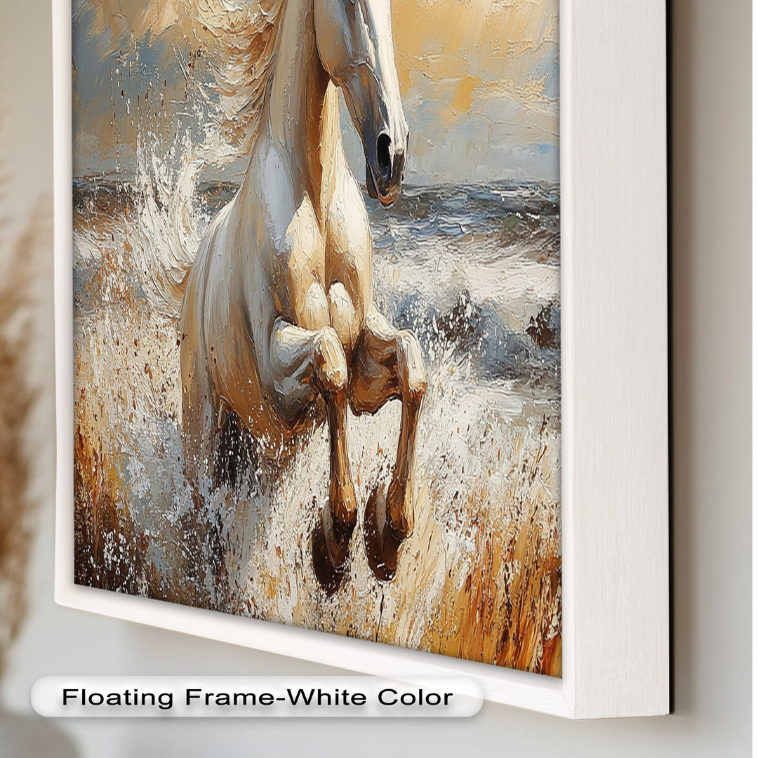 White Horse Art – Gerahmtes Ölgemälde mit Pferd