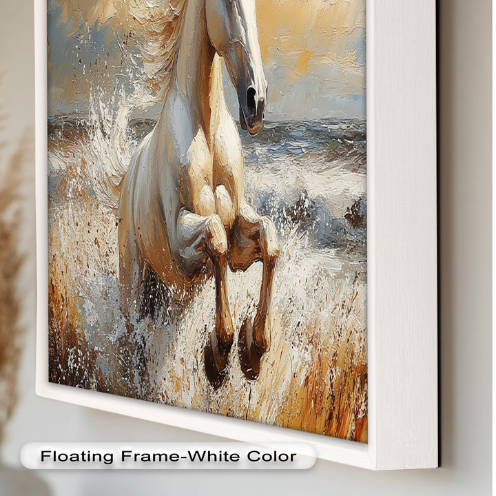 White Horse Art – Gerahmtes Ölgemälde mit Pferd