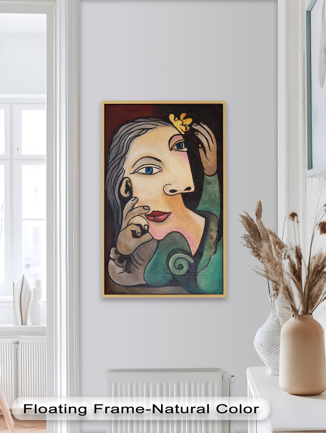 Whimsical Bloom – Surreale Frau mit gelber Blume Picasso Ölgemälde