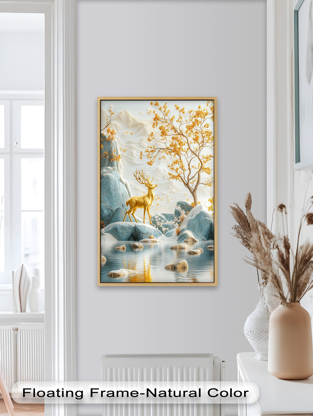 Golden Deer in Snowy Mountain - Animal Oil Painting