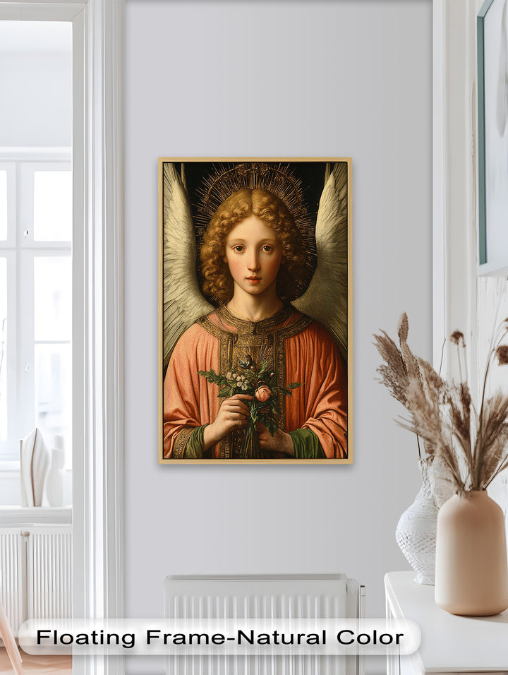 Angel Holding Flowers Wall Art – Religious Oil Painting