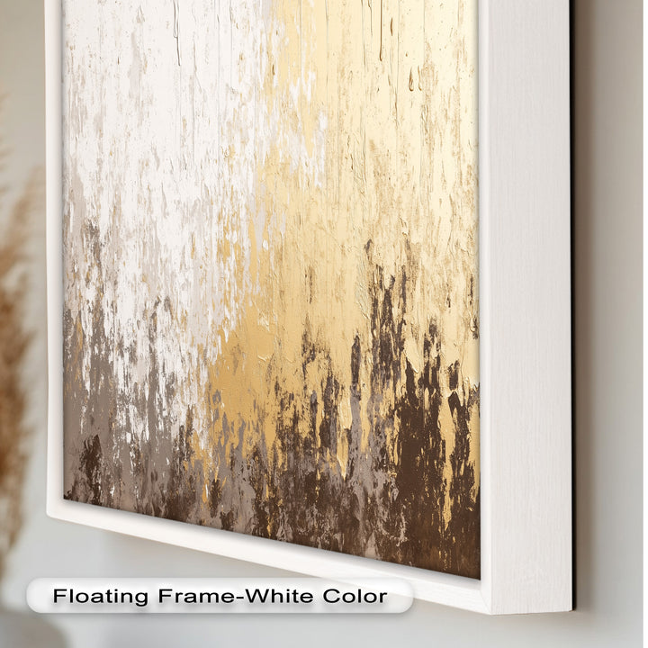 Abstrakte Kunst in Gold und Weiß – Modernes Luxus-Ölgemälde