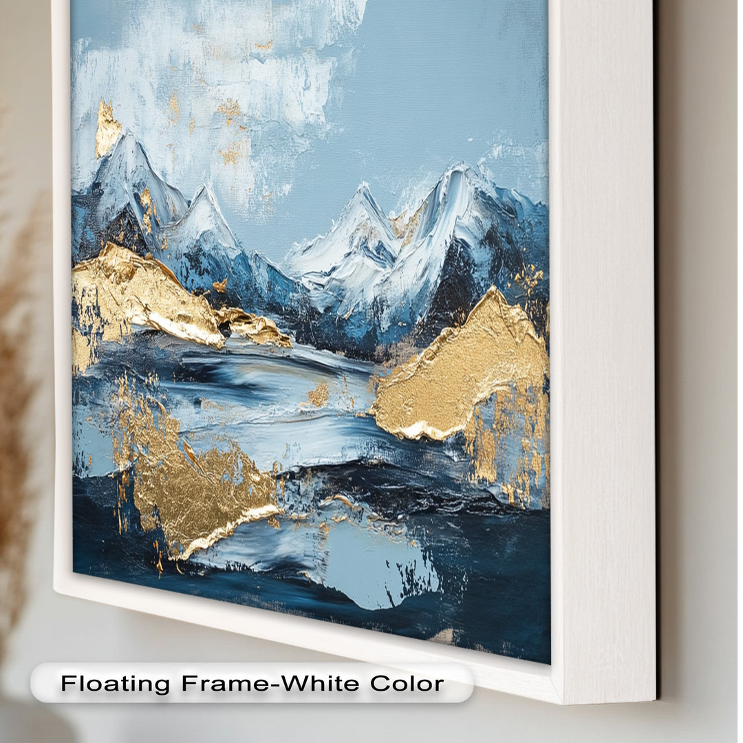 Arctic Peaks – Abstraktes Ölgemälde mit Bergmotiven in Blau und Gold