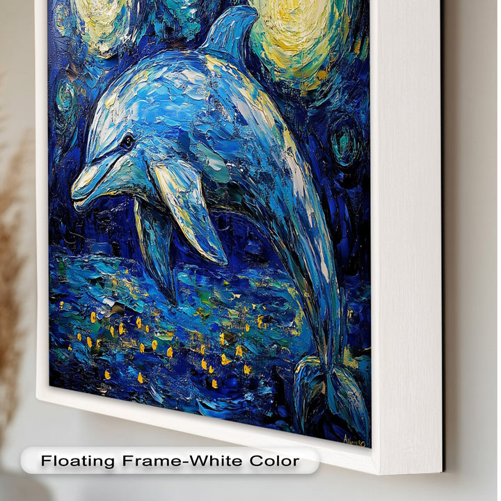 Starry Night Dolphin in Ocean Dreamscape – Animal Oil Painting
