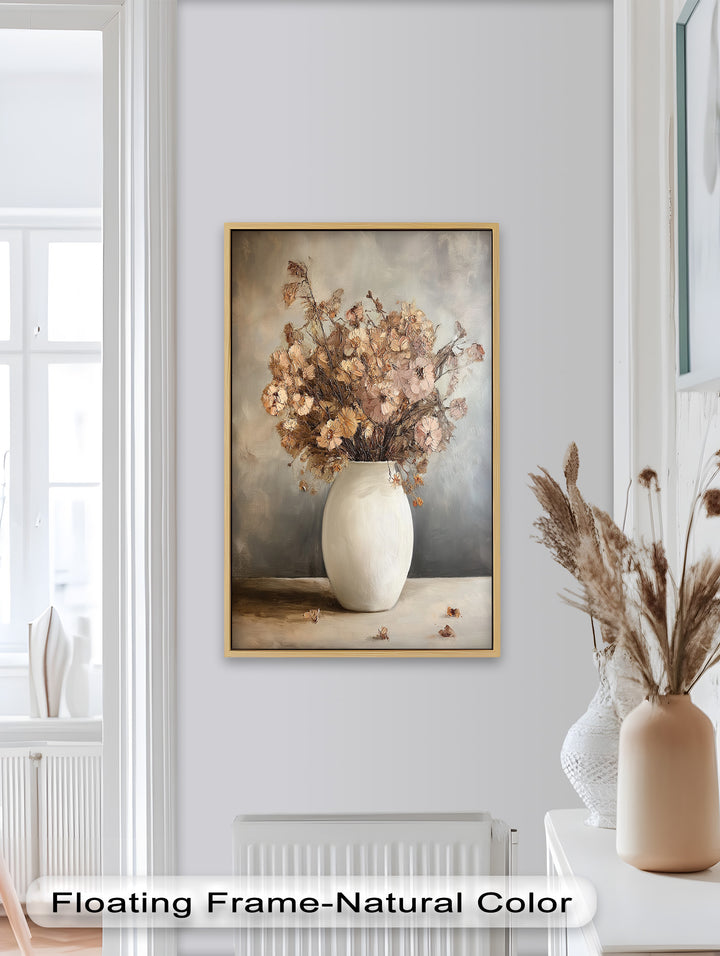 Brown Bouquet in White Vase - Flower Oil Painting