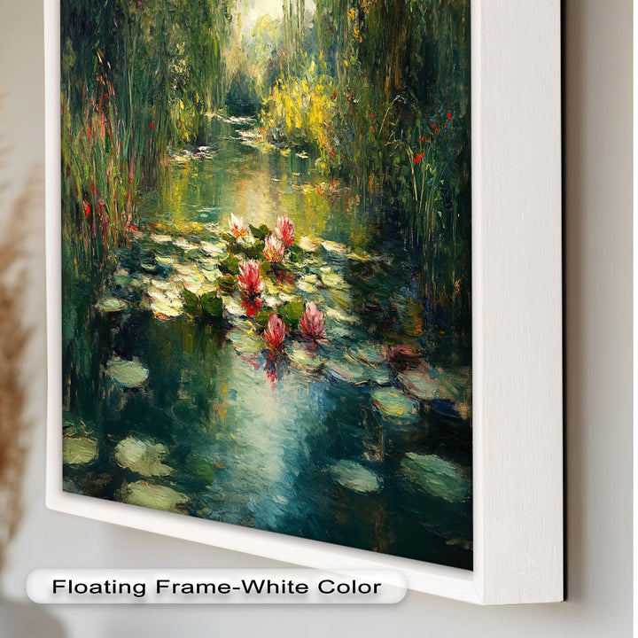 Tranquil Water Lilies in Sunlit Pond – Impressionist Oil Painting