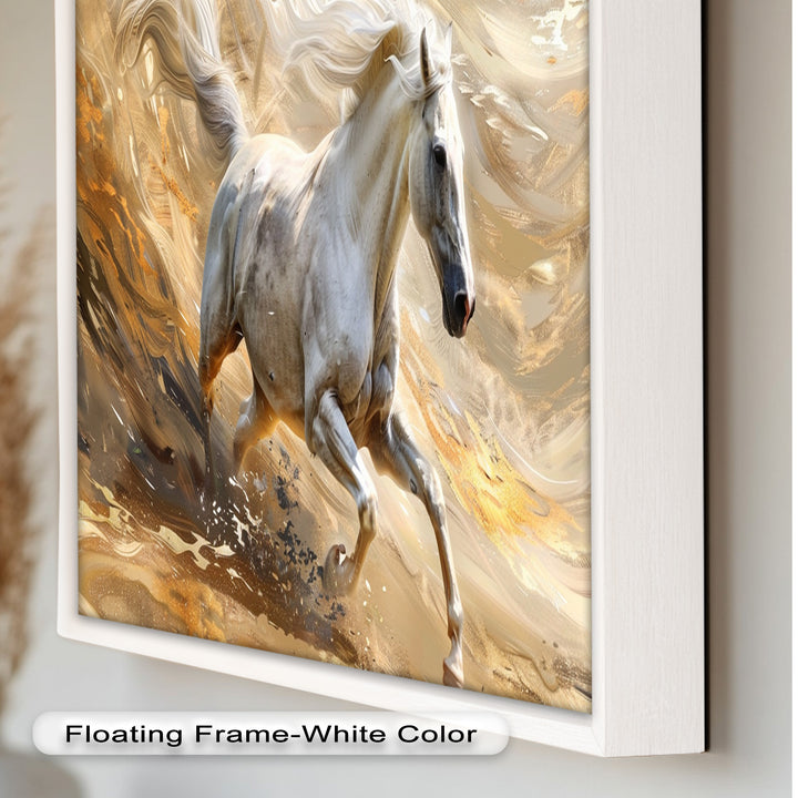 Majestic White Horse – Dynamic Equine Oil Painting