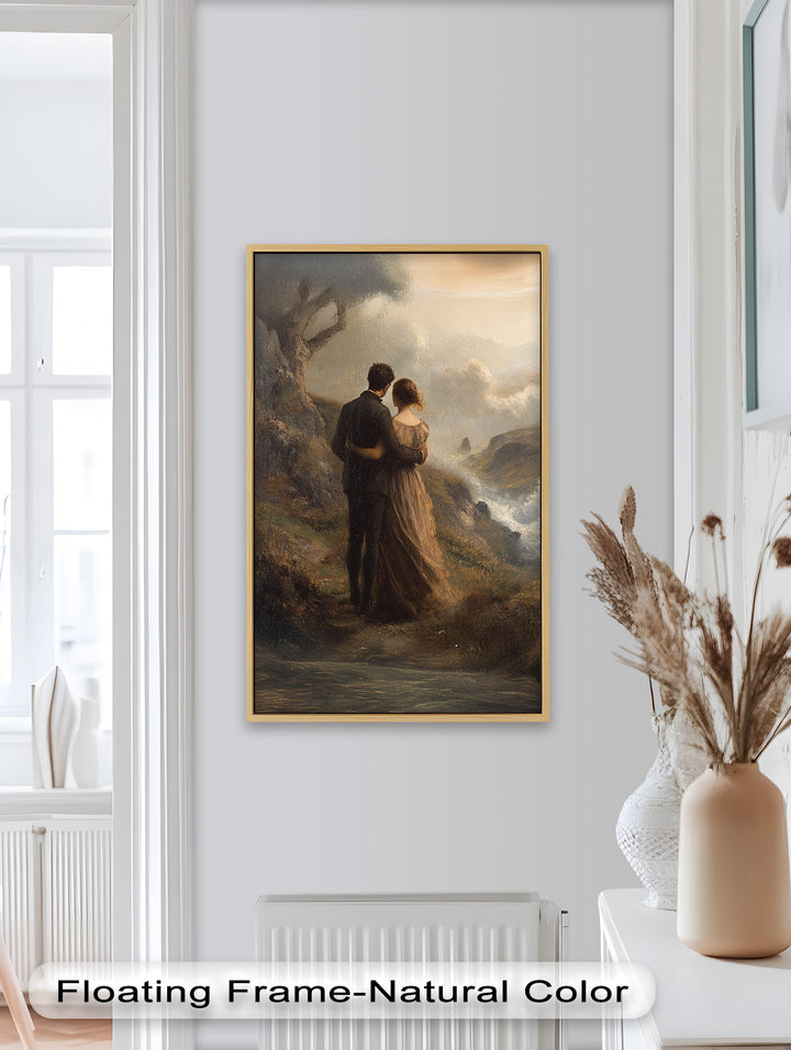 Embrace on the Cliffside – Oil Painting of Lovers in Nature