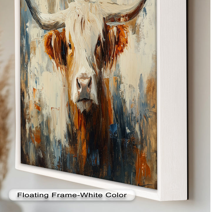Highland Cow with White Horns – Animal Oil Painting