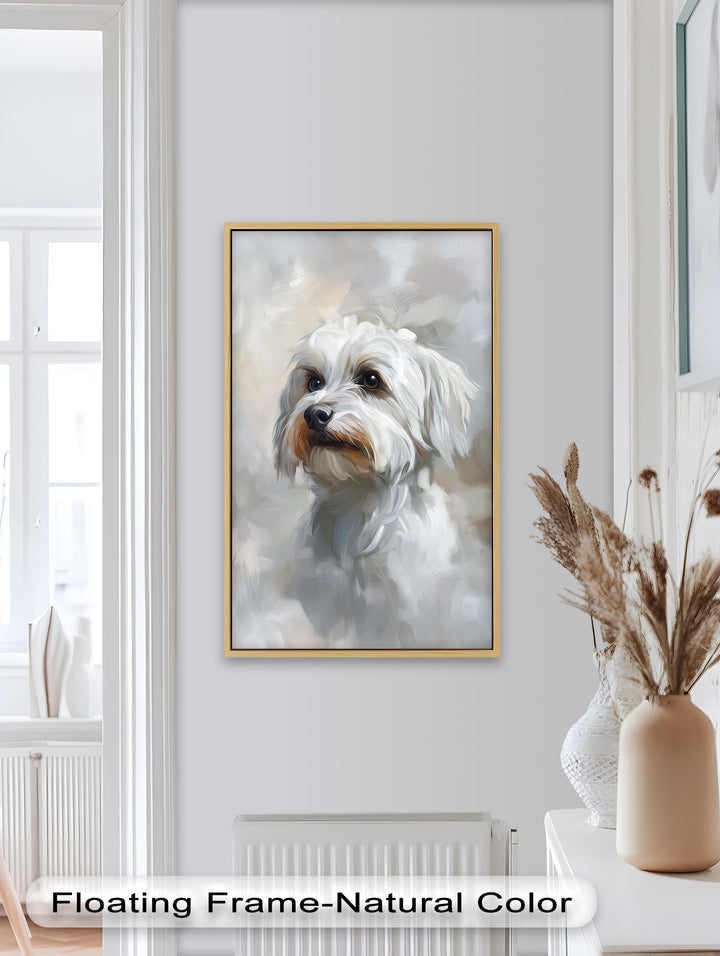 Snowy Gaze – White Maltese Portrait Animal Oil Painting