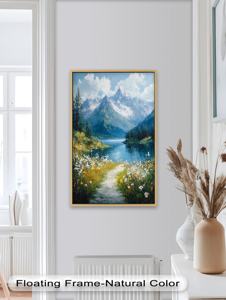 Blühende Wiese und Bergsee - Hudson River Ölgemälde