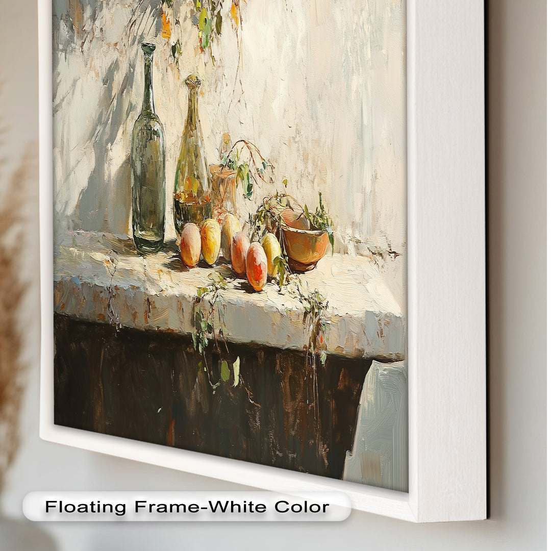 Vintage Peach & Bottle – Still Life Art Oil Painting