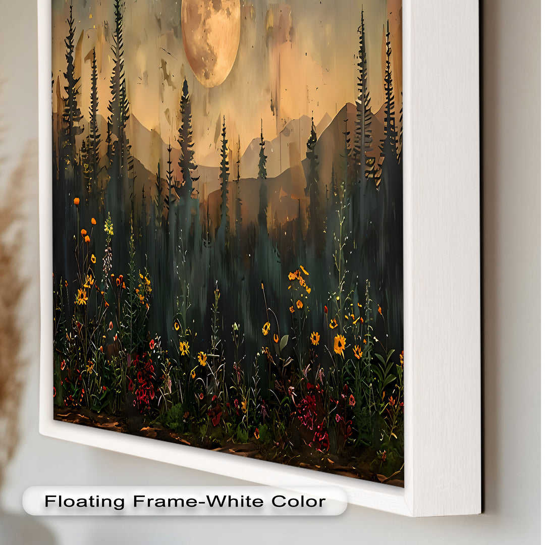 Moonlit Forest Flower Wall Art – Nature Landscape Oil Painting