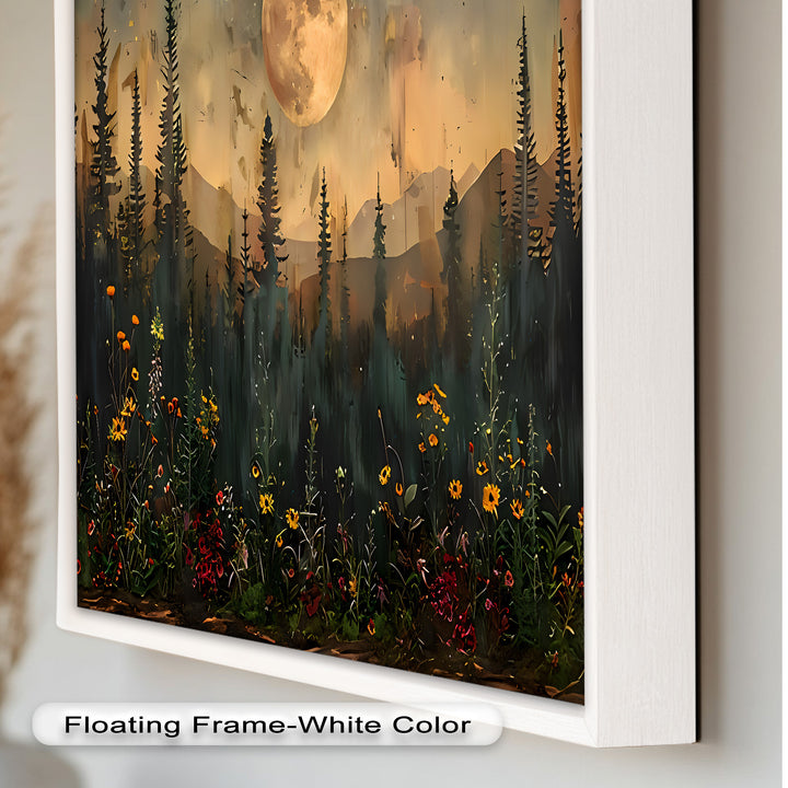 Moonlit Forest Flower Wall Art – Nature Landscape Oil Painting