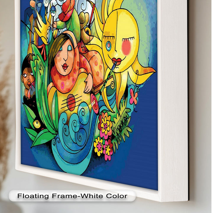 Colorful Surreal Art Print – Sunshine Framed Oil Painting