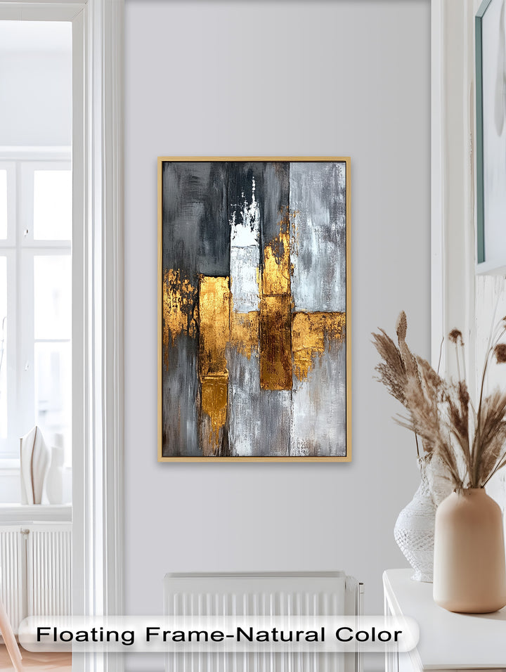 Gold und Kohle Geometrisch - Abstraktes Ölgemälde