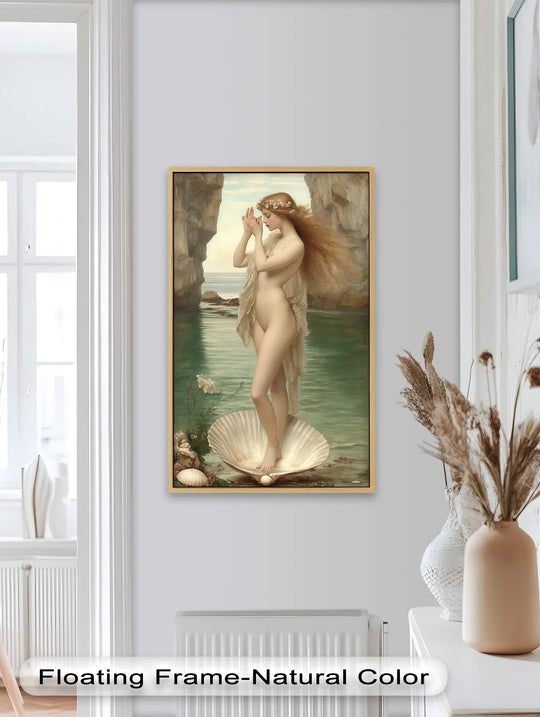 Evoking a dynamic sense of movement, the Renaissance-inspired Venus oil painting art piece captures the goddess emerging from the sea, with flowing hair and a gentle breeze.