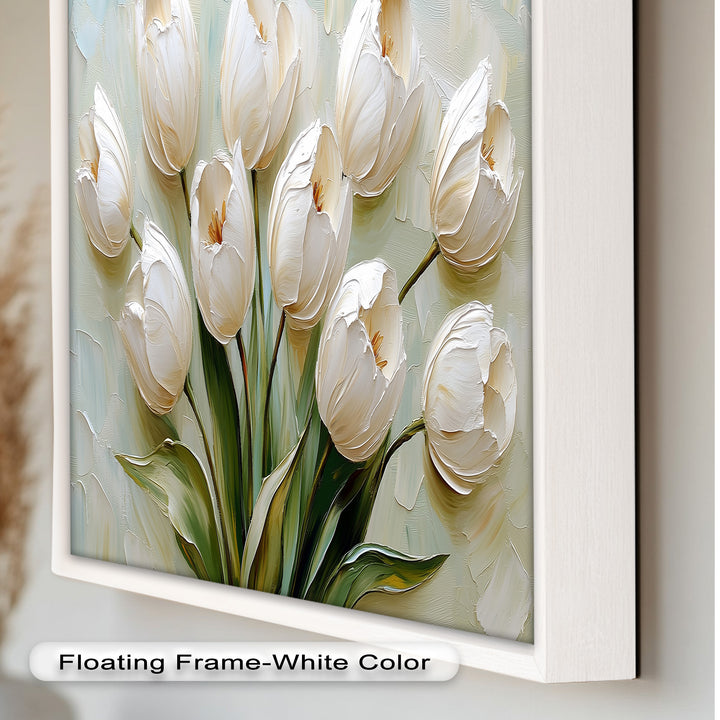 Whispers of Spring – Creamy White Tulip Bouquet Flower Oil Painting