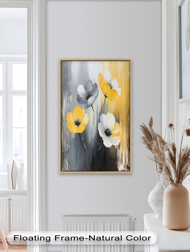 Golden Harmony – Yellow and White Floral Oil Painting